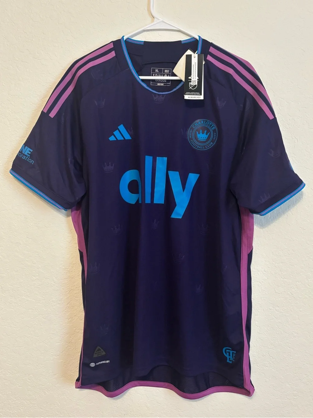 adidas Men’s Charlotte FC Navy Jersey with Pink and Blue Accents